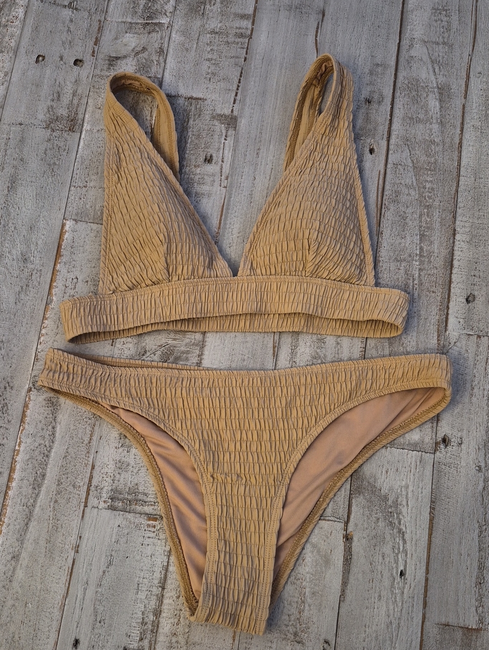 Topshop Tan Smocked Bikini Set - Women Swim